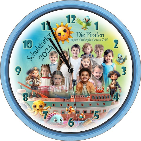 Geschenkuhr rund mit Funkuhrwerk - Kindergartenabschied - Abschied von der Grundschule